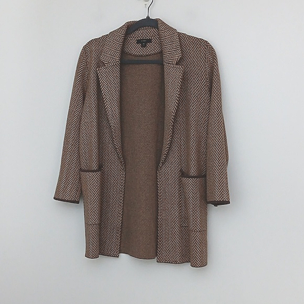 J. Crew Sophie Open Front Sweater Blazer Chevron Women's Size XS Brown Pre-owned